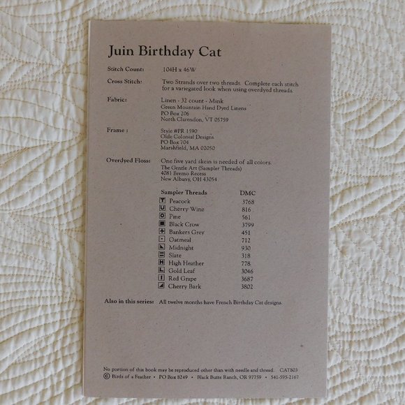 Birds of a Feather June Birthday Cat series cross stitch chart prim Juin pattern - Picture 5 of 11